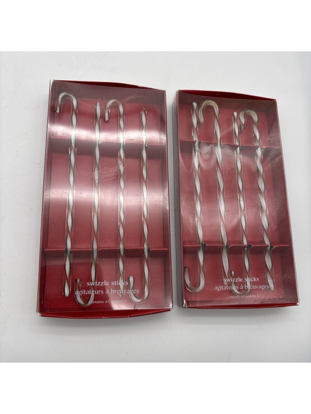 Pier 1 Imports Glass 8” Candy Cane  Swizzle Sticks Cold Drinks, 2 Boxes, 8 Total